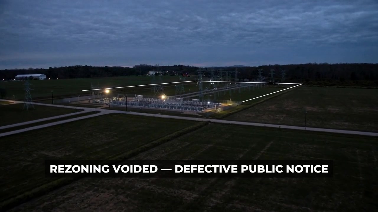 Broadcast-style headline: rezoning voided over defective public notice