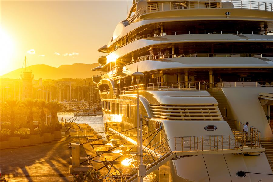 Aerial view of a large luxury yacht